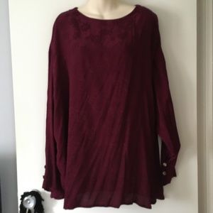 KALIYANA Burgundy Satin Damask Tunic Top L